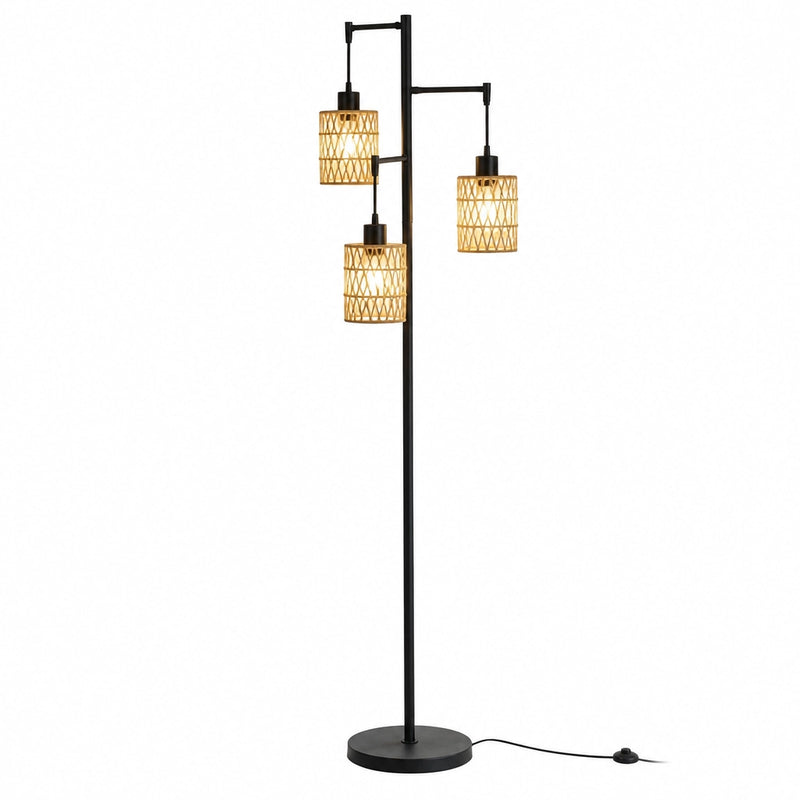 Lampadaire Trio en rotin tressé