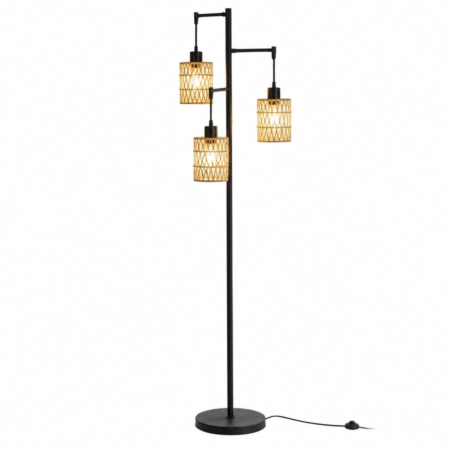 Lampadaire Trio en rotin tressé