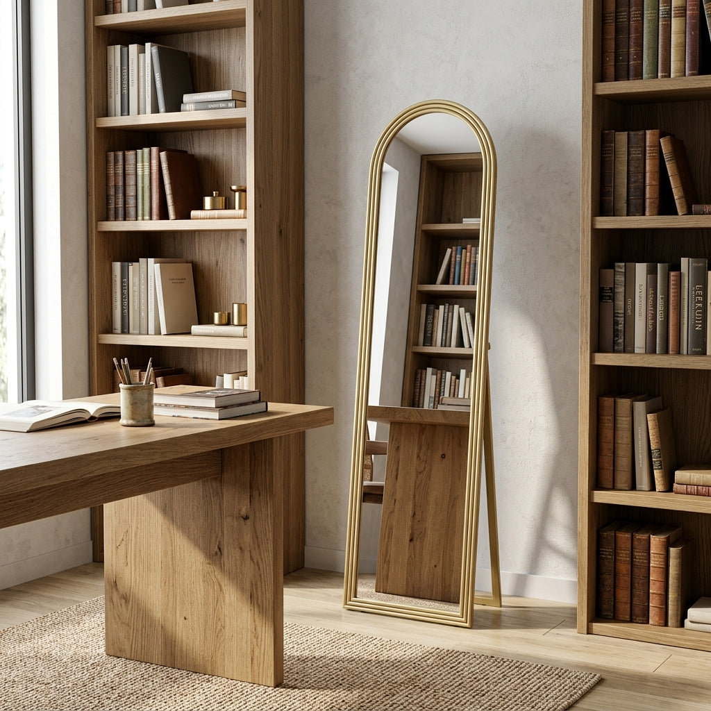 Miroir arche sur pied en rotin naturel