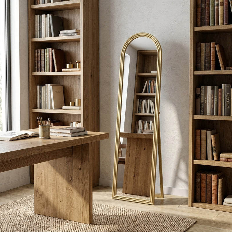 Miroir arche sur pied en rotin naturel