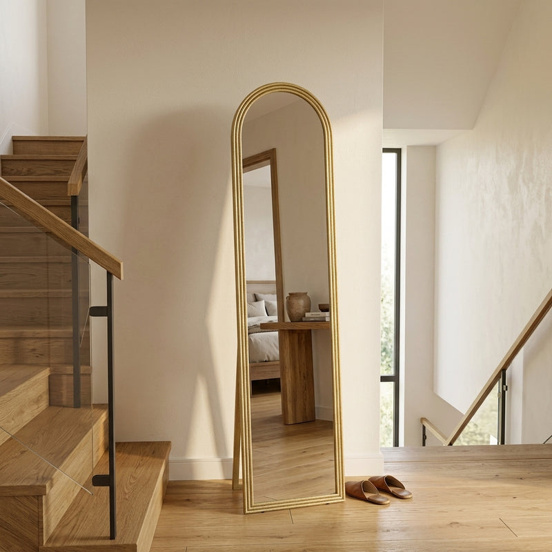 Miroir arche sur pied en rotin naturel