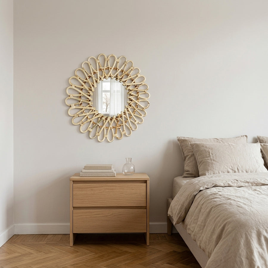 Miroir fleur en rotin naturel