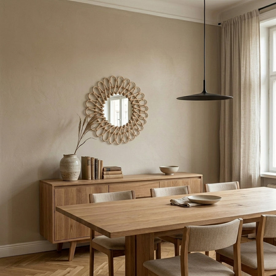 Miroir fleur en rotin naturel