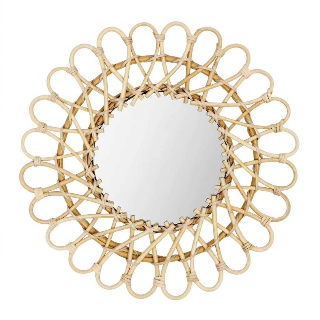 Miroir fleur en rotin naturel