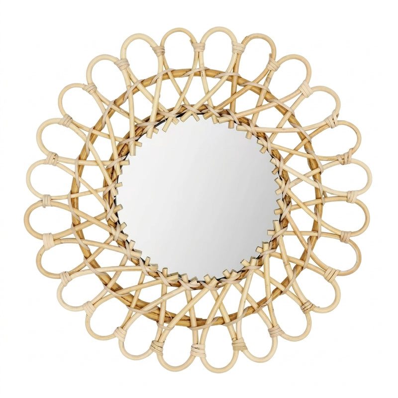 Miroir soleil en rotin naturel