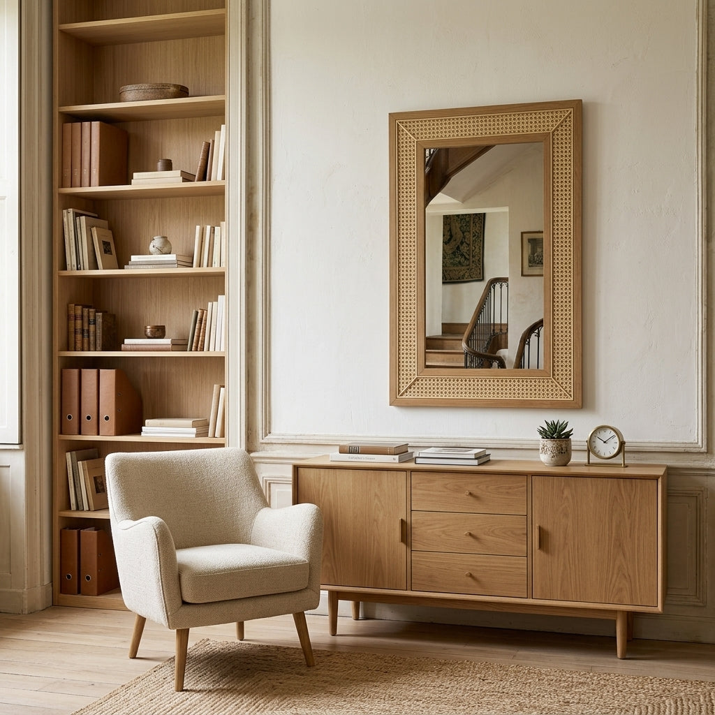 Miroir rectangulaire en rotin naturel