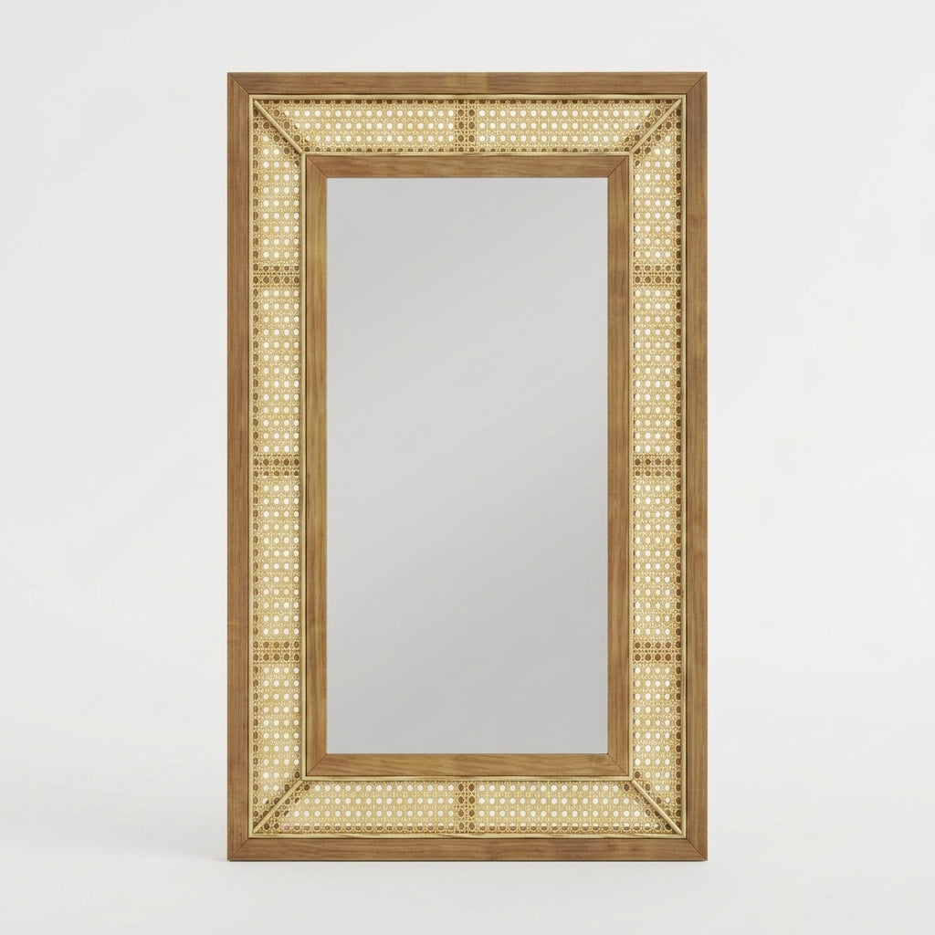 Miroir rectangulaire en rotin naturel