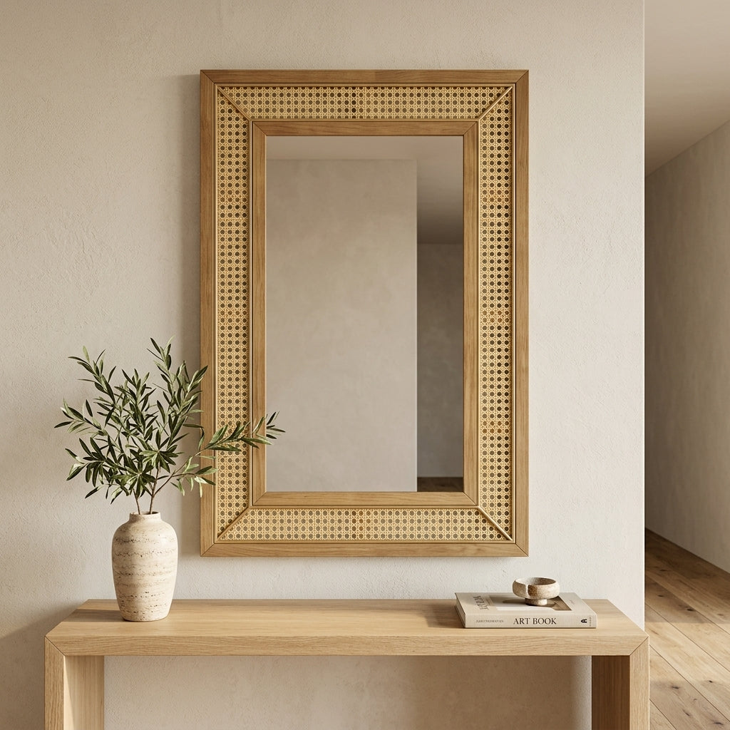 Miroir rectangulaire en rotin naturel