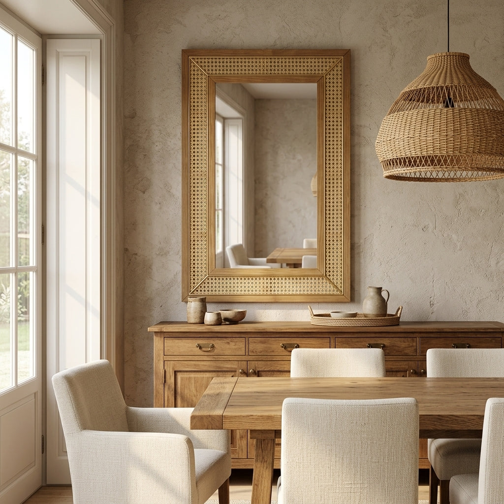 Miroir rectangulaire en rotin naturel