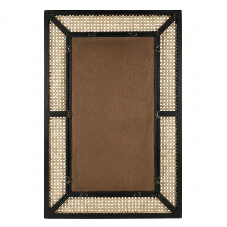Miroir rectangulaire noir en rotin naturel