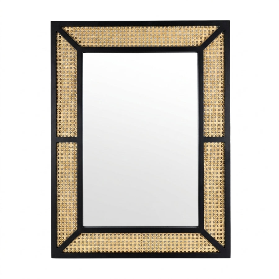 Miroir rectangulaire noir en rotin naturel
