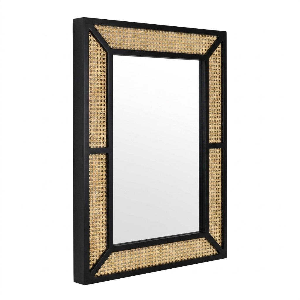 Miroir rectangulaire noir en rotin naturel