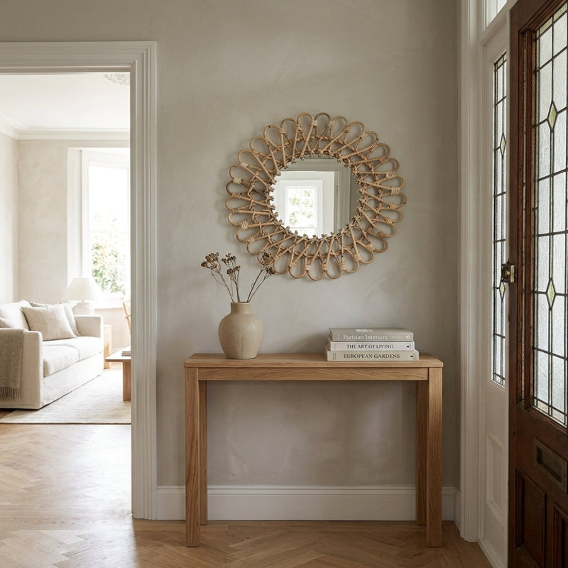 Miroir soleil en rotin naturel