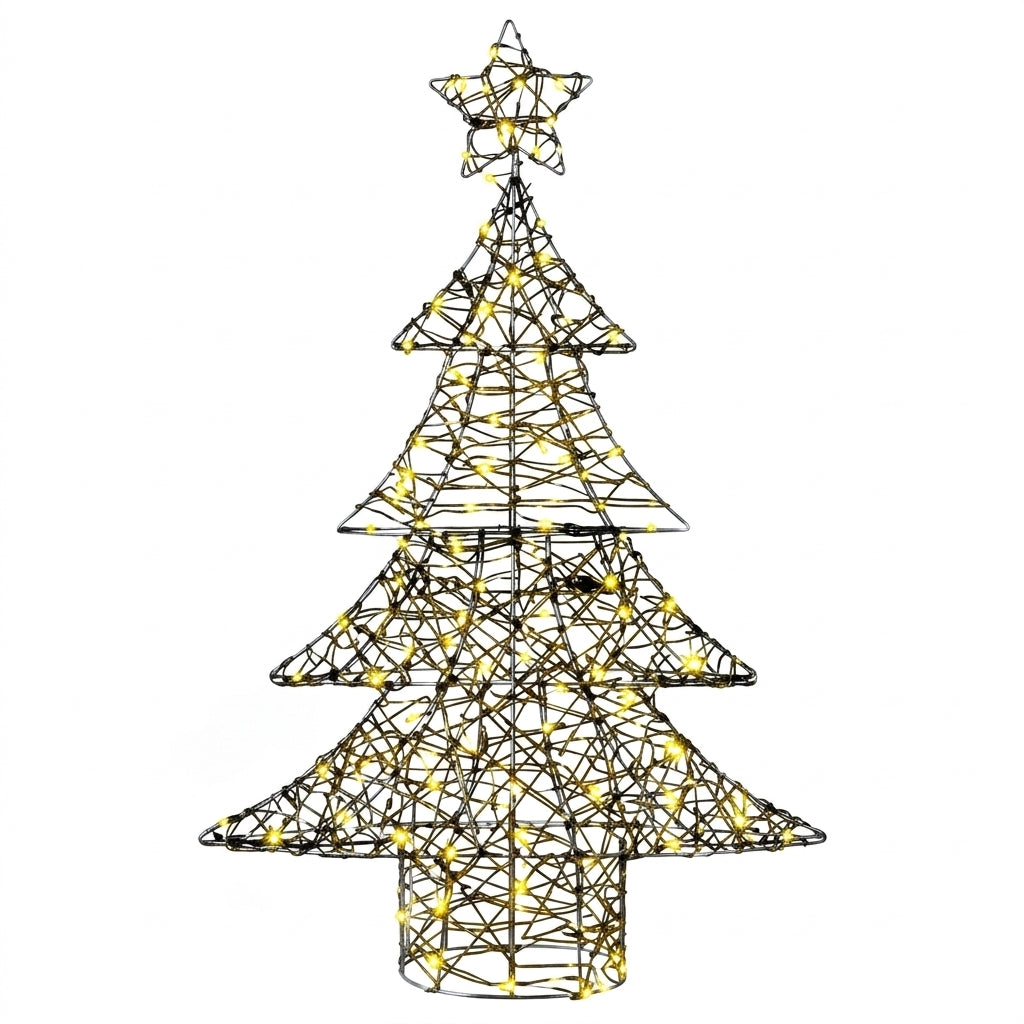 Sapin de Noël lumineux en rotin avec étoile LED