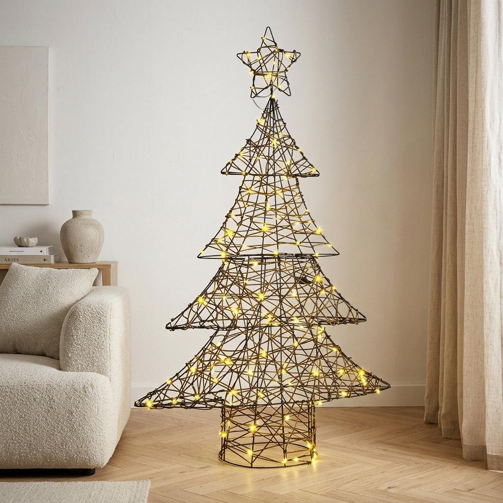 Sapin de Noël lumineux en rotin avec étoile LED