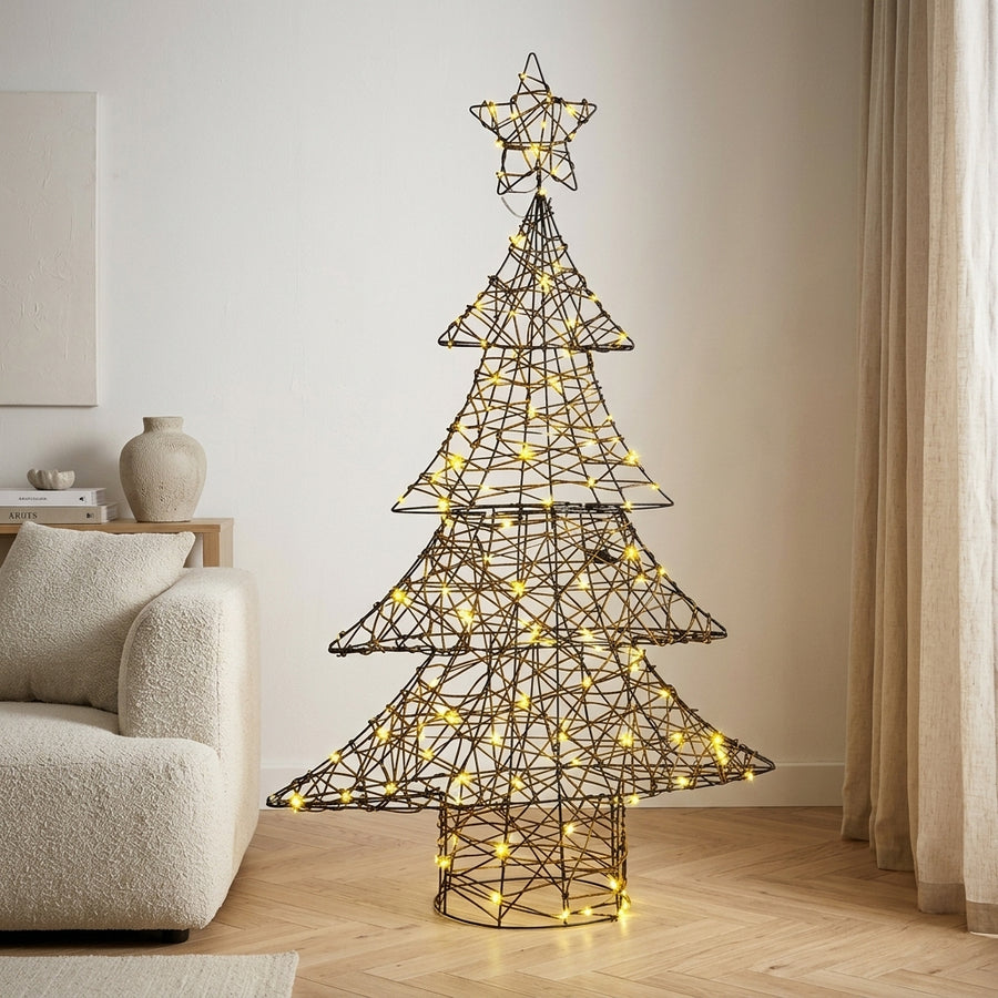 Sapin de Noël lumineux en rotin avec étoile LED