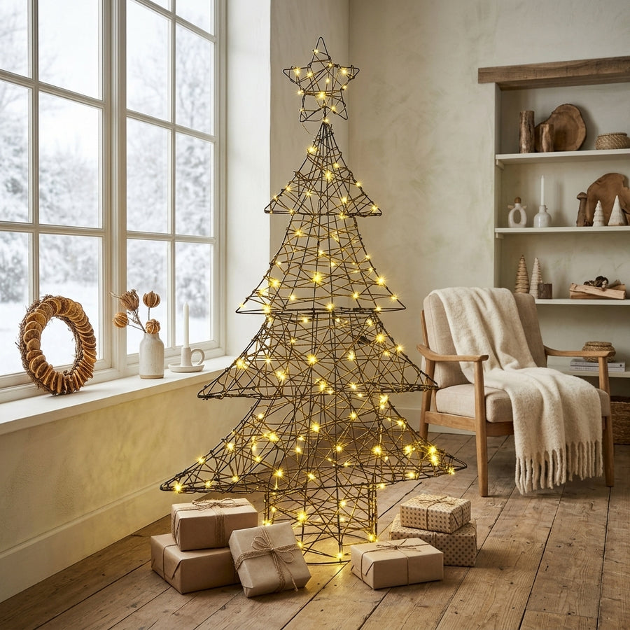 Sapin de Noël lumineux en rotin avec étoile LED
