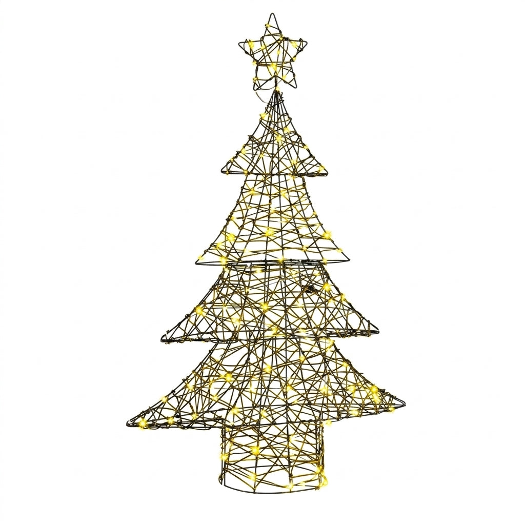 Sapin de Noël lumineux en rotin avec étoile LED