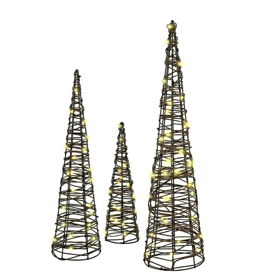 Sapins de Noël lumineux en rotin , Lot de 3