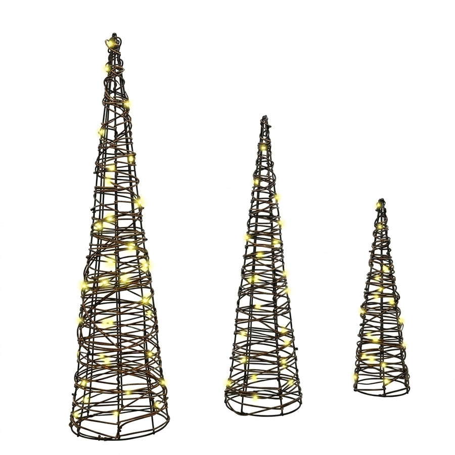 Sapins de Noël lumineux en rotin , Lot de 3