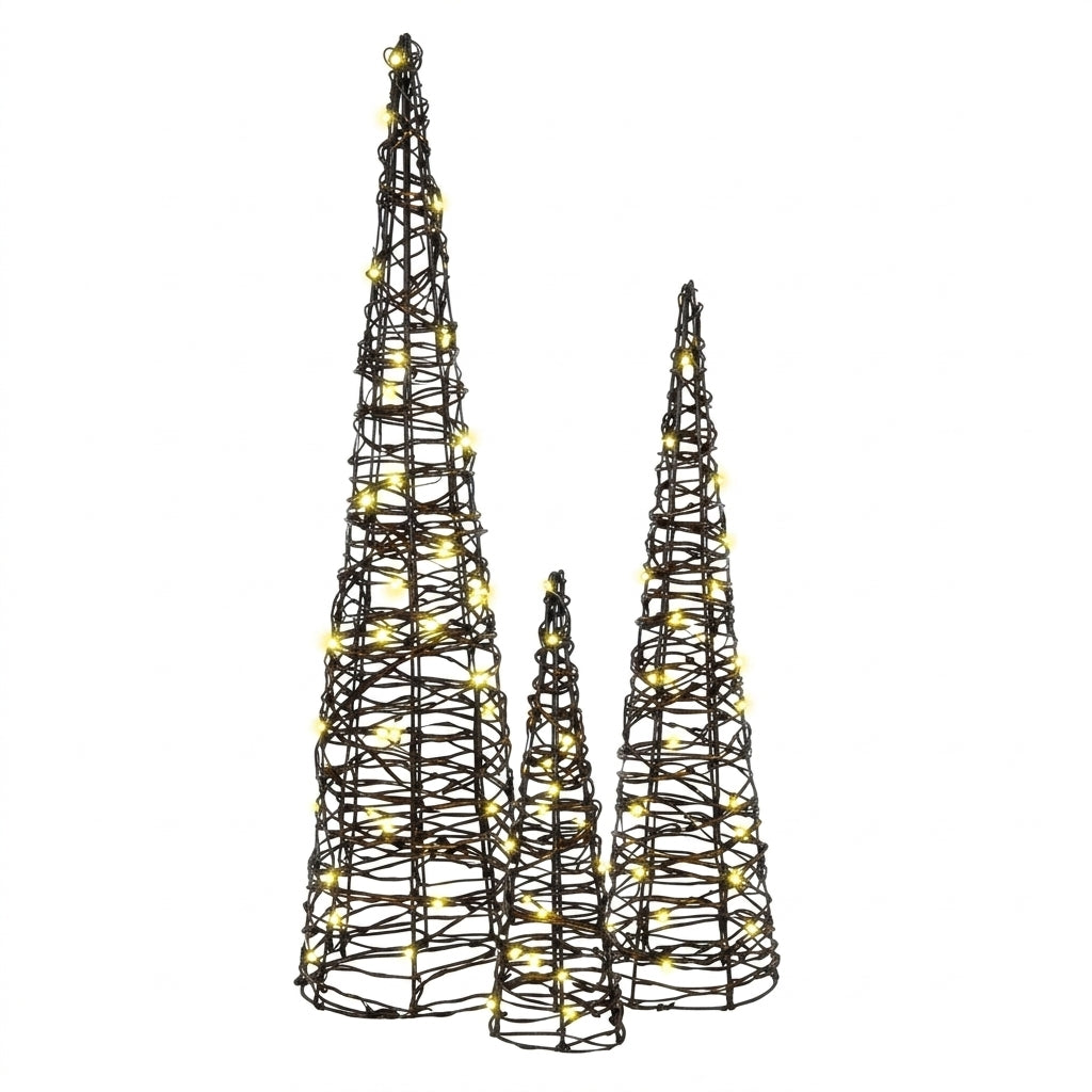 Sapins de Noël lumineux en rotin , Lot de 3