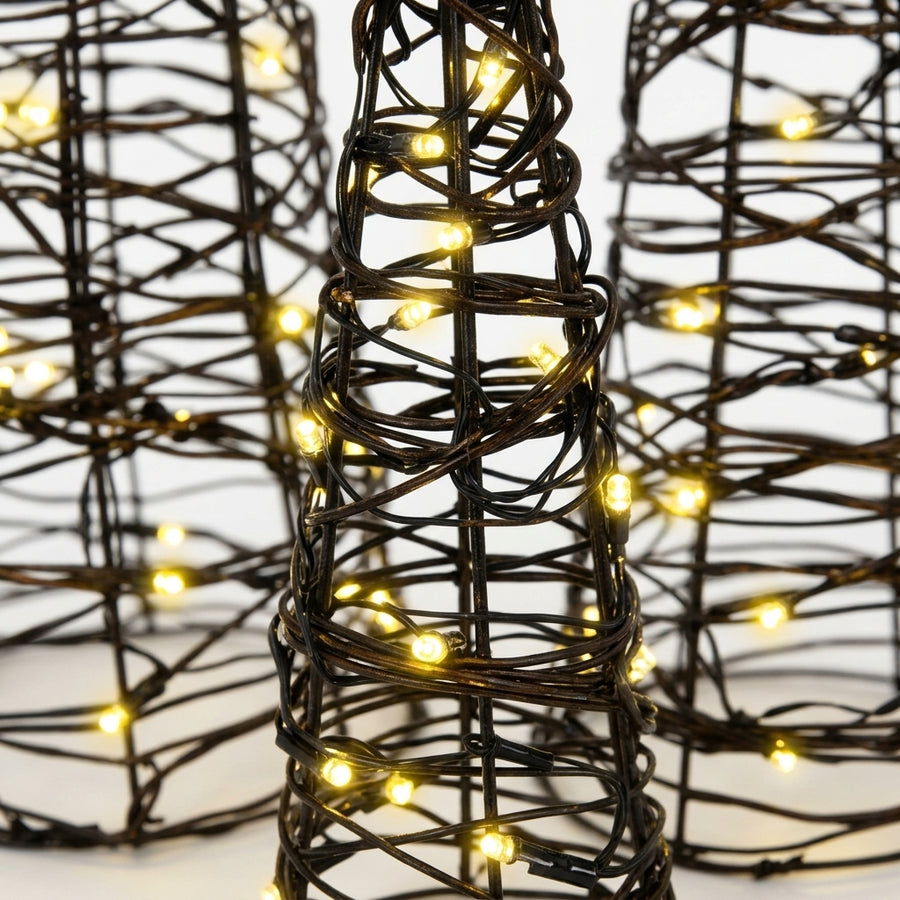 Sapins de Noël lumineux en rotin , Lot de 3