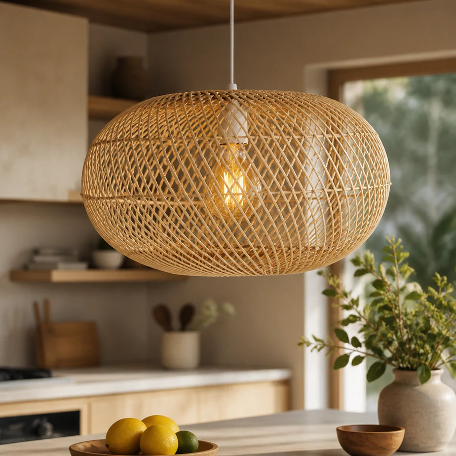 Suspension Globe en rotin tressé ajouré