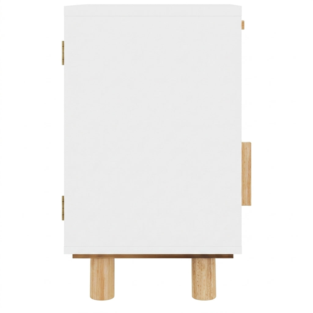 Table de chevet blanche en pin massif et rotin naturel