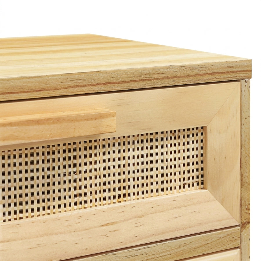 Table de chevet marron en pin massif et rotin naturel
