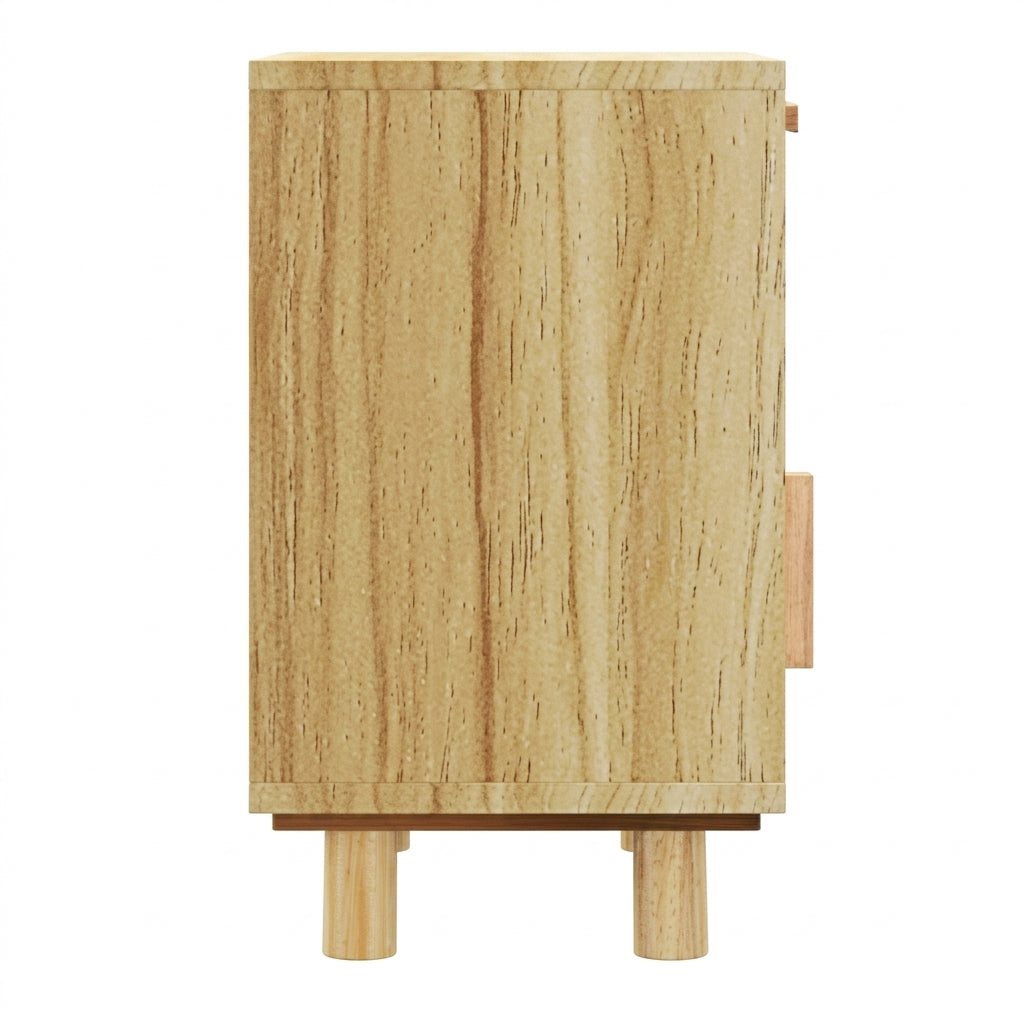Table de chevet marron en pin massif et rotin naturel
