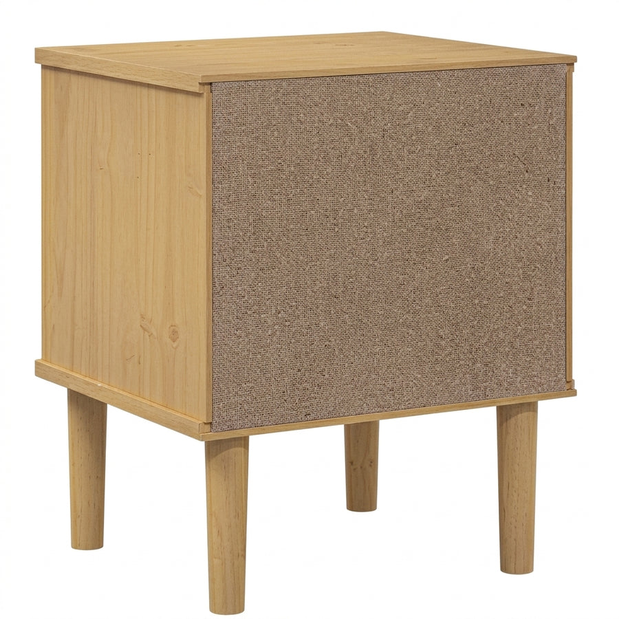 Table de chevet marron SENJA en pin massif et rotin naturel