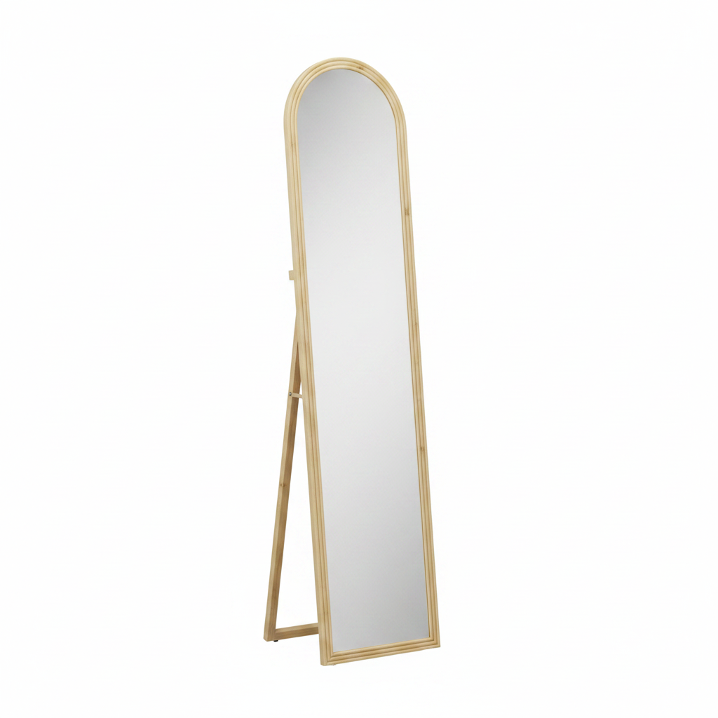 Miroir arche sur pied en rotin naturel
