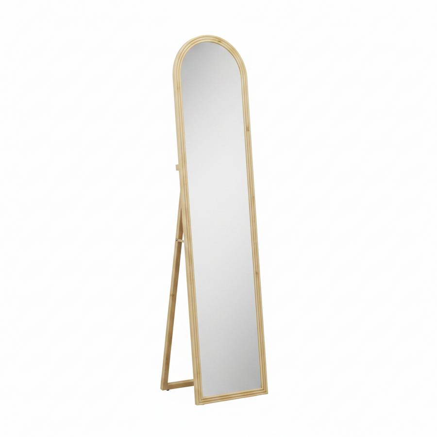 Miroir arche sur pied en rotin naturel